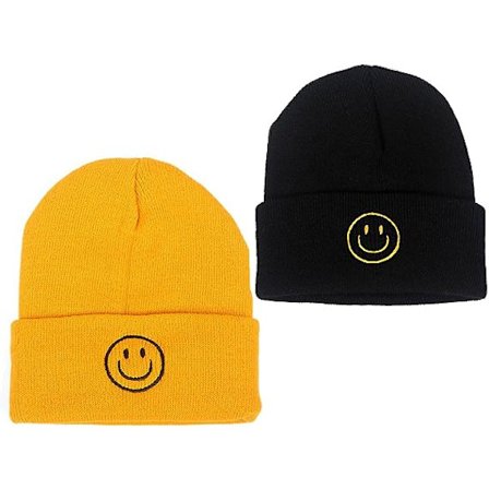 Miesten musta pipo, hymyilevä kasvokuvioitu akryylinen pehmeä talvihattu