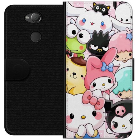 Kompatibelt Lommeboketui til Sony Xperia XA2 Tett mønster av søte figurer med store øyne i ulike farger og uttrykk med LABUBU-tekst