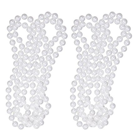 2 st Kvinnor 7mm Vita Sötvattenspärlor Långt Halsband Tröja Festtillbehör