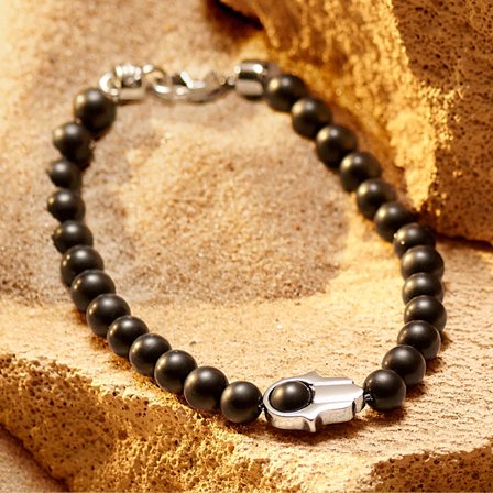 Unity | 6 mm Onyx Hamsa Hand Bracelet for Men - Beaded bracelets