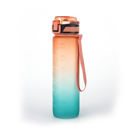 Vandflaske med Sugerør, 1000ML Drikkeflaske med Tidsmarkeringer - Tritan BPA Fri - Sports Vandflaske Lækagesikker med Låselåg Orange/Grøn