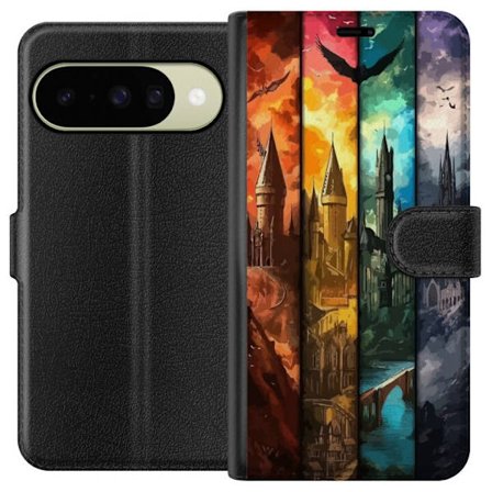 Kompatibel Tegnebogsetui til Google Google Pixel 10 Fire magiske slotte i forskellige elementfarver, episk fantasykunst med ild vand luft og mørke i