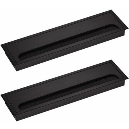 Sæt med 2 rektangulære kabeldæksler i ståltråd 80x 280mm til forsænkning på kontorbord Kabelarrangør til møbler Sort anodiseret