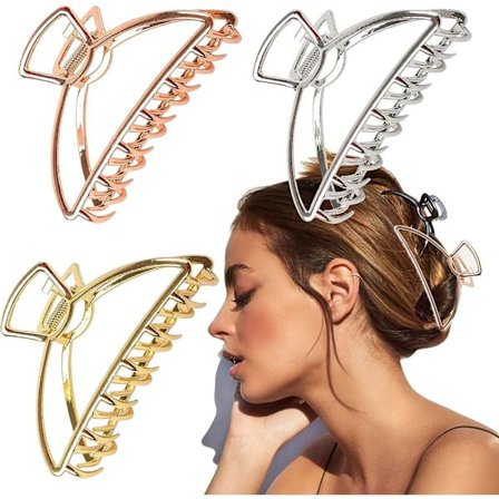 Hårklämmor Extra Large Metallklämma för tjockt hår ihålig halkfri hårklämma käftklämma hårnålar för kvinnor 3PCS