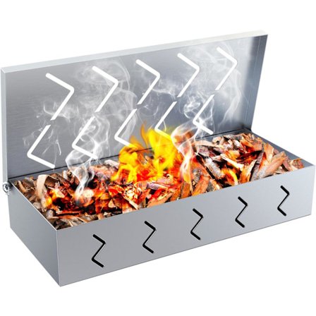 Grillrökningslåda, rostfritt stål, livsmedelssäkert, fungerar med träflis, rökt BBQ-smak, gångjärnsförsett lock, vridfritt grilltillbehör (1 st, 9x4 