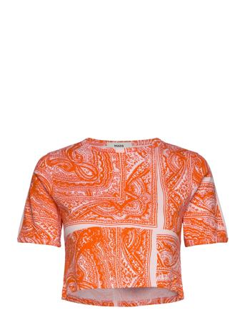 1X1 Organic Colene Tee Aop Crop Tops Short-sleeved Crop Tops Oransje Mads Nørgaard*Betinget Tilbud