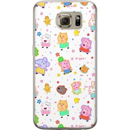 Kompatibelt Mobildeksel til Samsung Galaxy S6 Fargerike tegneserie dyrekarakterer i en leken stil med stjerner og prikker på en lys bakgrunn