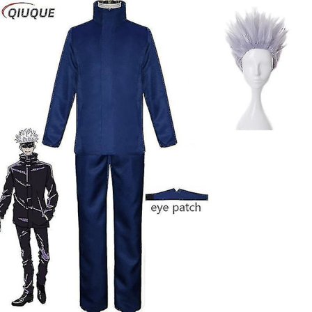2023-anime Jujutsu Kaisen Gojo Satoru Cosplay Kostym Toppar Byxor Ögonlapp Halloween Party Män Uniform Peruker-1-1