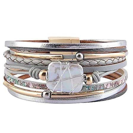 WABJTAM Lädermanschett Armband Barock Pärla Wrap Armband Gorgeous Guld Rör Armband Magnetisk Boho Armband Bohemian Armband Smycken Present till 