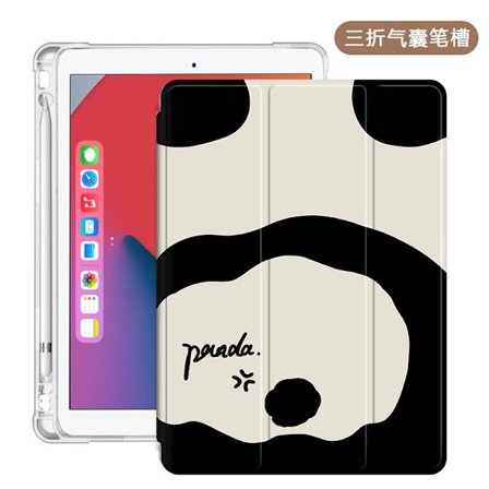Fodral för iPad 2021 10.2" Tri Fold Pen Slot Minimalist Panda Vit Silikonrem