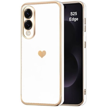 Coque til Samsung Galaxy S25 Edge - BOOLING - Silikone Mønster Hjerte Stødresistent Anti-Ridser Blød Hvid
