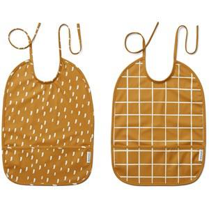 Liewood Lai bib print - 2 pack Check/graphic stroke golden caramel mix One Size - Baby feeding - One size - Brown