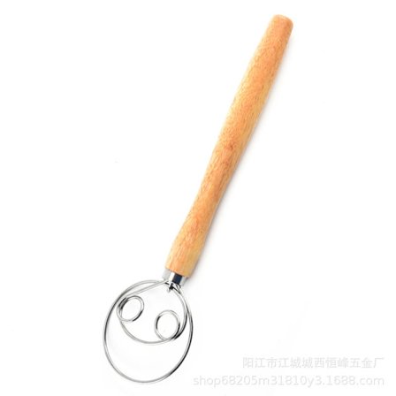 Dansk Deigvisp Trevisp med Rustfritt Stål Deigkrok - Tradisjonell Hollandske Visp - Deigmikser Hånd