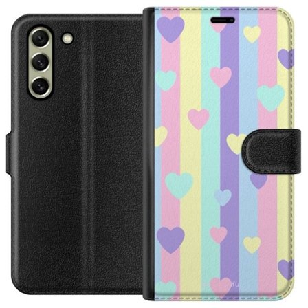 Yhteensopiva Lompakkokotelo Samsung Galaxy S21 FE 5G Pastelliraitoja pinkissä, keltaisessa, violetissa ja sinisessä, joissa on hajallaan pehmeitä kawa