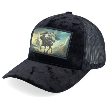 Iconic - Svart trucker Keps - Historical Swedish King Patch Velvet Black Trucker @ Hatstore