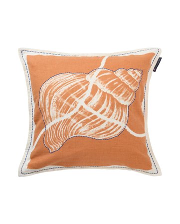 Lexington Summer print embroidered linen blend pillow cover, orange