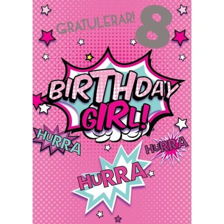Enkelt Barnkort 8 År, Birthday Girl - Spader