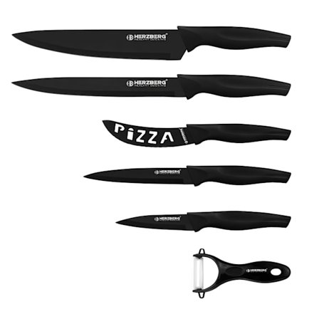 Herzberg 5 Pieces Marble Coated Knife Set - Black
