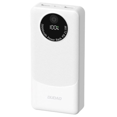 Dudao Powerbank 20 000 mAh 22,5 W PD med 2×USB-A och USB-C – Vit