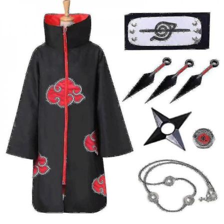 Naruto Akatsuki Cloak Anime Costume Kit Itachi Robe Halloween V 8 Pieces Set