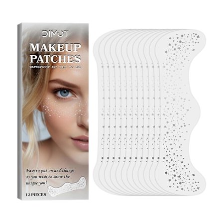 12 stk. Holografisk Multikrom Glitter Fregner Ansigts Tattoo, Vandtæt Glimmer Ansigts Glitter Pletter Mærkater til Kvinder, Søde Stjerne Glitter 