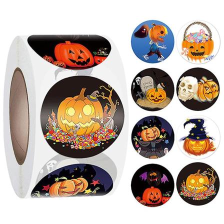 Halloween-gaveklistermærker - design af græskar og kranie Yellow