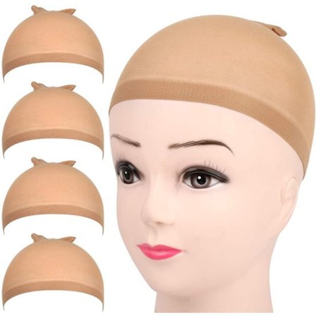 Paryk Hætte - Lysebrun Elastisk Nylon Paryk Hætte - Velegnet til Krøllet og Langt Hår - Paryk Hætte - 4 Stykker