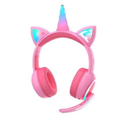 Unicorn Kids Hörlurar för Flickor Barn Tonåringar, Trådlösa Bluetooth Hörlurar för Barn med Justerbart Huvudband, Hörlurar med Mikrofon/LED-Ljus (Rosa