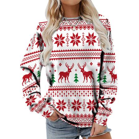 Damer Crew Neck Color Block Xmas Pullover Långärmad Varma Toppar