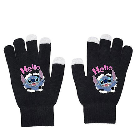 Unisex Stitch Tecknad Helfingerhandskar Varma Vinter Tryckta Stickade Vantar