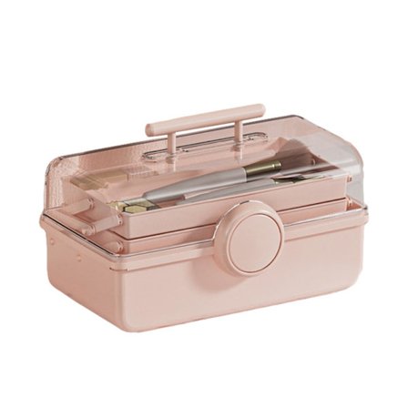 Makeup Organiser, 3-lags opbevaringsboks, stor kapacitet sovesal medicinboks, multifunktionel plastik værktøjskasse (Pink, 38cm*23cm*26cm)
