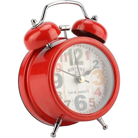 Retro Stille Dobbeltklokke Metall Kvarts Vekkeklokke med Nattelys Antikk Klassisk Arabisk Klokke