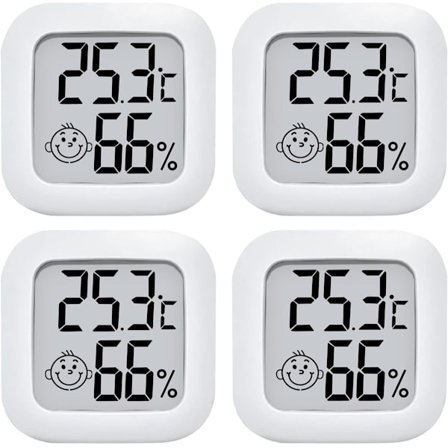 Mini Hygrometer - Pakke med 4 - Værstasjon - Termometer - Fuktighetsmåler - Høy
