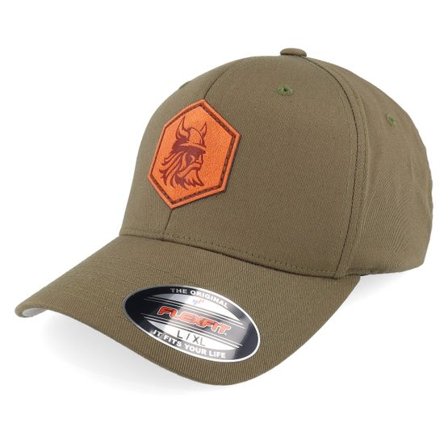 Vikings - Grön flexfit Keps - Bearded Viking Helmet Olive Flexfit Wooly Combed @ Hatstore