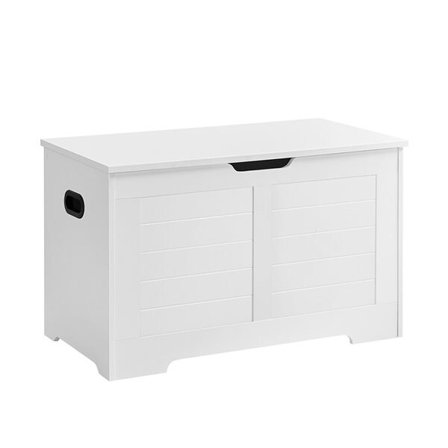 Valkoinen puinen säilytysarkku - 100 × 40 × 46 cm, kannella ja kantokahvalla varustettuna