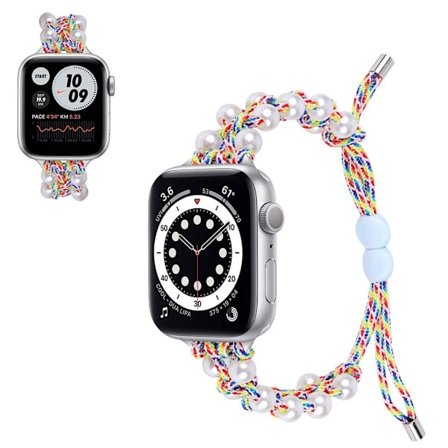 Apple Watch 42 mm - 44 mm klockarmband i nylon med pärldekor - Färgstark