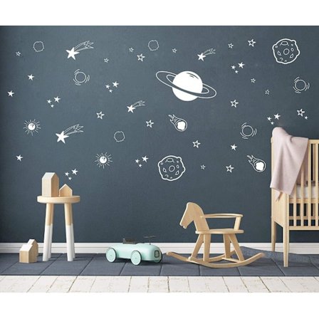 Vægklistermærke Rum Planet Vægklistermærke Kreativ Galaxy Børneværelse Sovesal Mural Dekaler Hjem Aftagelig Baggrund Dekoration
