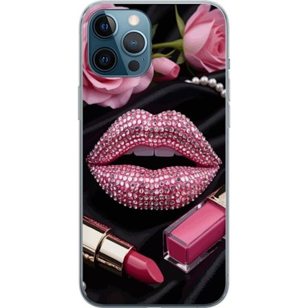 Apple iPhone 12 Pro Max Gennemsigtig cover Roze lippen diamanten make-up glitters