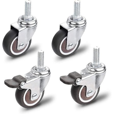 Møbelhjul, 2 drejelige hjul med bremse + 2 drejelige hjul uden bremse, M10x25mm universelle møbelhjul, bæreevne 40 kg