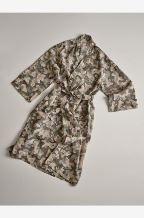 Jotex - Lang Kimono i Lin Mørk grønn - CARA - Kjøp Morgenkåper hos Jotex