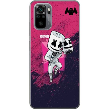 Xiaomi Redmi Note 10S Läpinäkyvä kuori Fortnite Marshmello hahmo valkea puku vaaleanpunainen taustakuva Fortnite DJ pelisuunnittelu suosittu tyyli