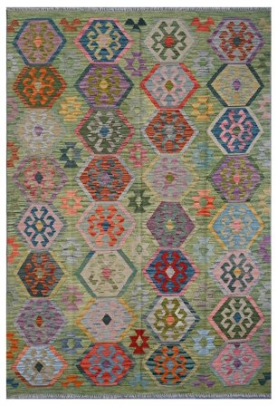 Hand Woven Kilim Afghan Old Style Rug 168X257 Green/Dark Green