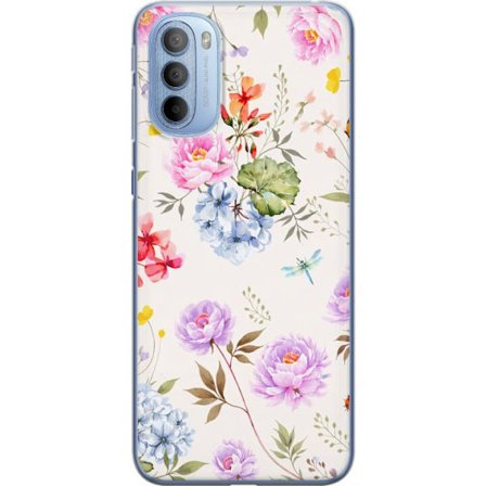 Kompatibel Mobilcover til Motorola Motorola Moto G31 Blomstret mønster med håndmalede blomster, sommerfugle og insekter i romantisk skandinavisk sti