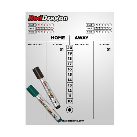 Red Dragon Darts Scoreboard Accessories: Dry-Erase, Cricket Options, Home/Away, 20 Score Whiteboard, Dart Game Scoring