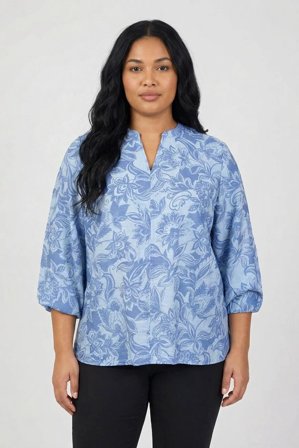 CISO - 3/4 Ærmet Bluse - Blå - Med Blomsterprint