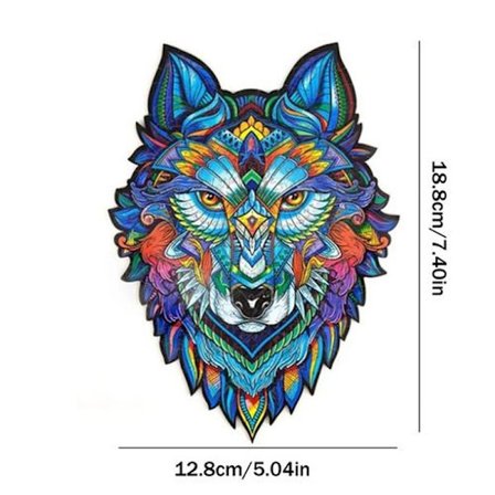 Puslespil, Træ, Ulveform, 5 mm tyk, 122 Brikker - Multi