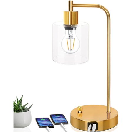 Guld industriell bordslampa med 2 USB-portar, Vintage Elizabeth D