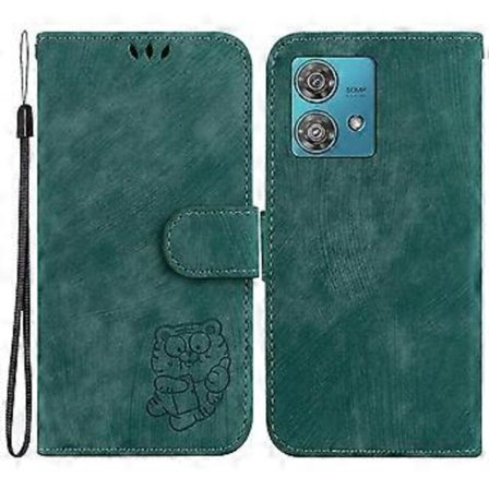 Motorola Edge 40 Neo 5g -puhelimen kuori, söpö tiikeripainatus, PU-nahkainen lompakko (vihreä)