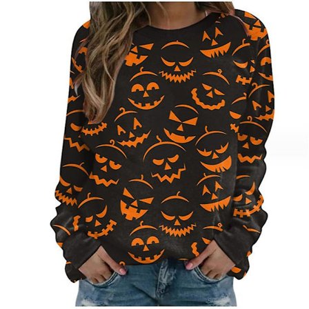 Kvinner Halloween-gensere Pumpkin Face Dansende Skjelettskjorte Langermet genser Funny Graphic Pullover