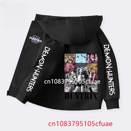 Sjove sweatshirts med lynlås Kpop Demon Hunters Hættetrøje Børnetøj Pige Drenge Sweatshirt Lynlås Sort Hættetrøje Baby Afslappet Top